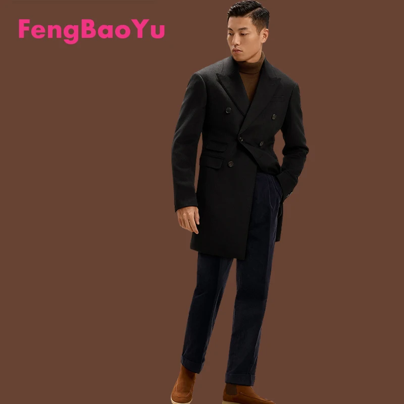 

Double-sided Cashmere Men's coat with Double Front Buttons - Classic Wool Coat for Formal Attire, Suitable for Business Men