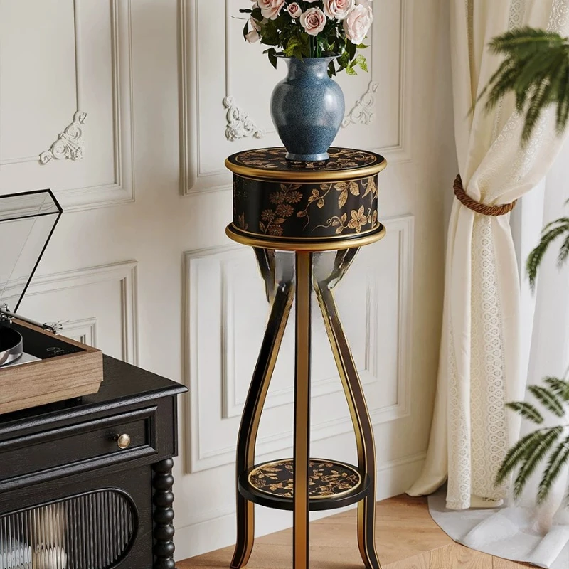 Shi Yu Laft tripod flower stand retro medieval style pure handmade creative hand-painted solid wood living room