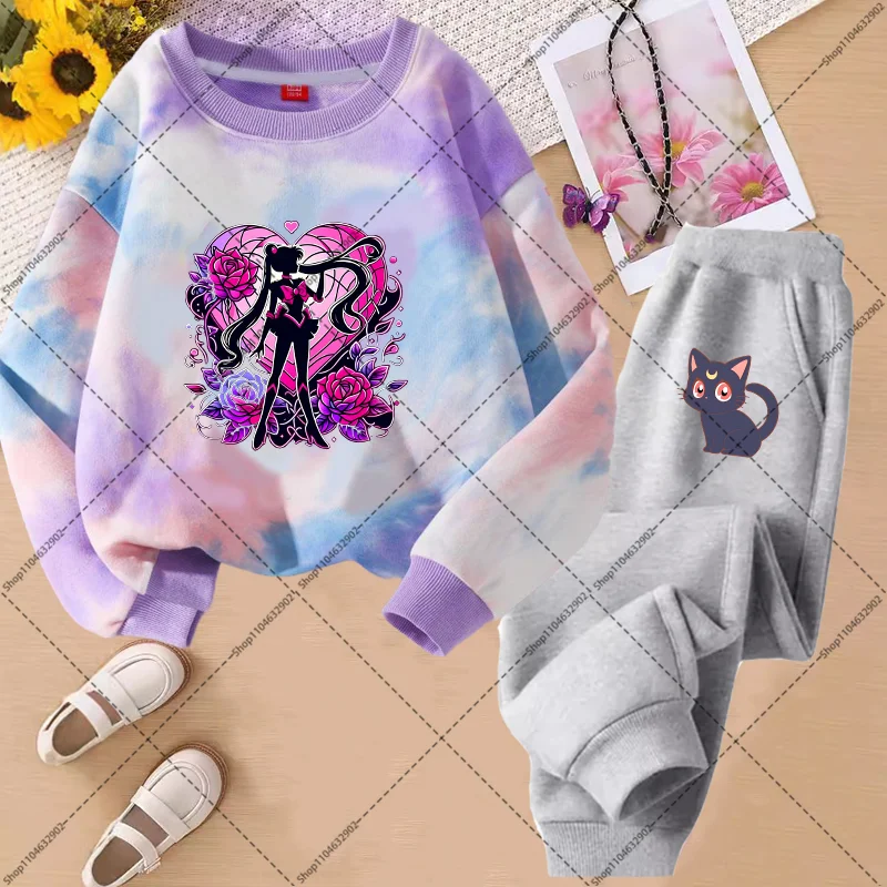 Sailor Moon-Conjunto de sudadera y pantalones para niños y niñas, ropa fina bonita, ropa de calle de moda, regalos de cumpleaños, primavera y otoño