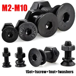 M2 M2.5 M3 M4 M5 M6 M8 M10 Hex Socket Countersunk Head Screw Carbon Steel Metric Black Hexagon Nuts and Black Spring Washer Set