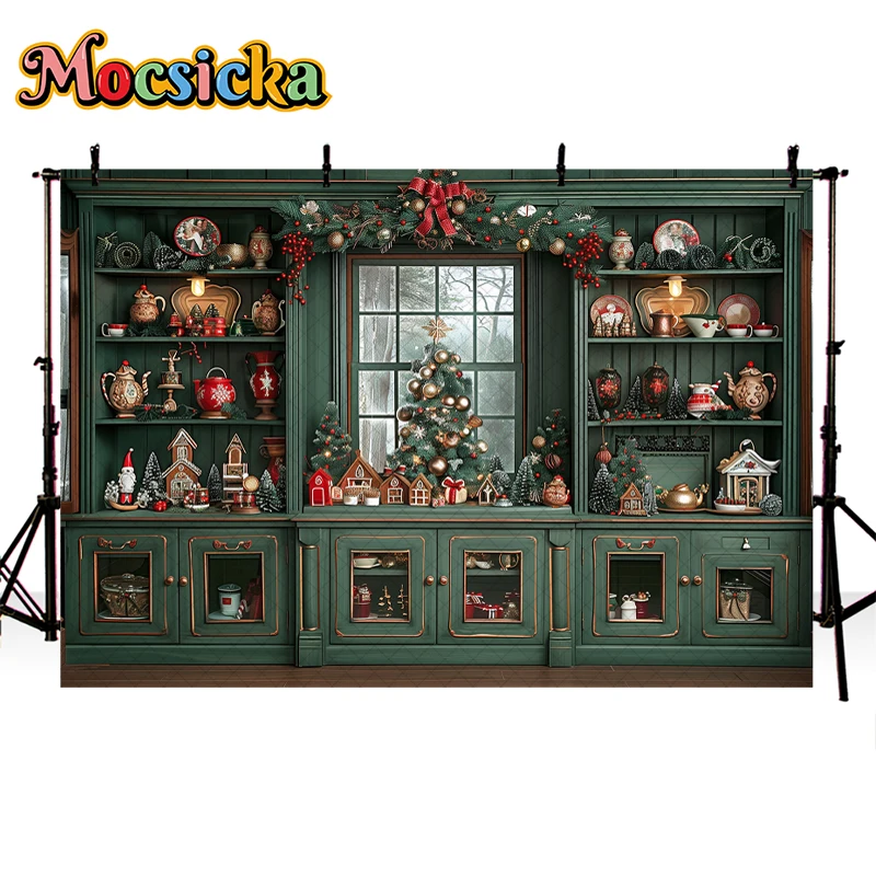 Mocsicka Vintage Realistic Christmas Kitchen Backdrop Kids Adult Photography Child Baby Photocall Decors Xmas Window Backgrounds