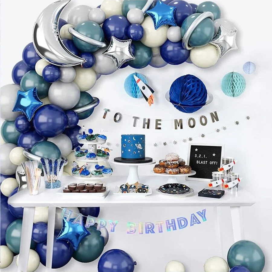 108pcs/Set The Outer Space Star Rocket Moon Themed Balloons Garland Arch Kit 1st 5th Girl Boy Happy Birthday Party Decorations