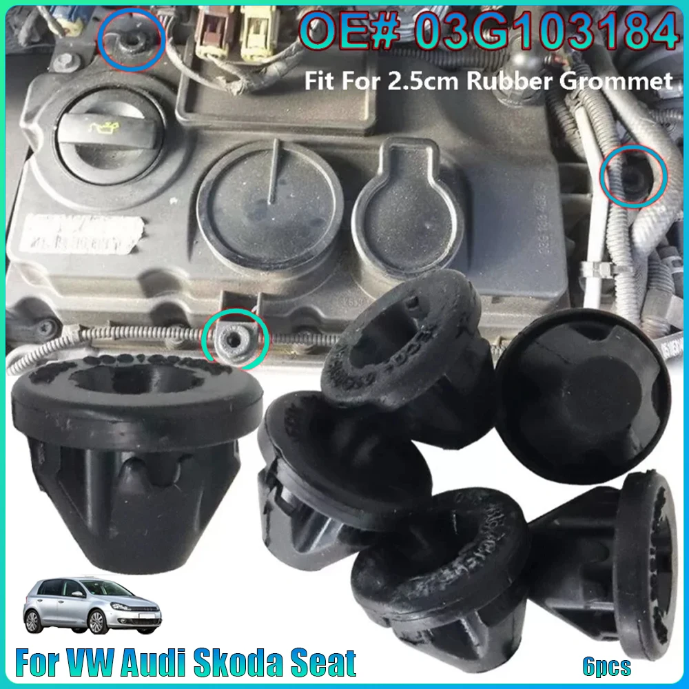 Para VW Audi Skoda Asiento 03G 103184   6 uds cubierta de motor embellecedor montaje de goma ojal casquillo tapón de choque arandelas de tapa de motor automático