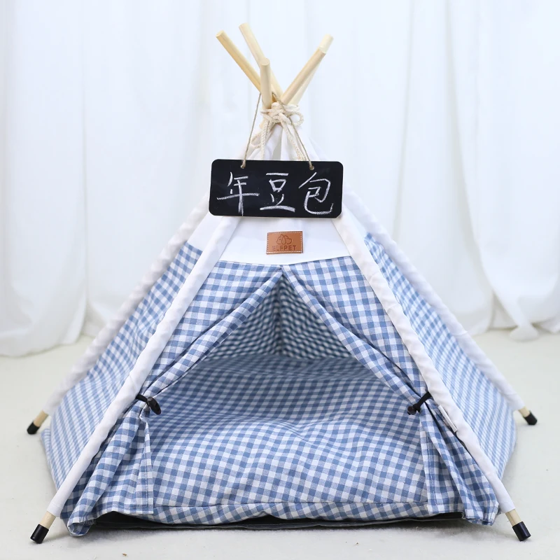 Pet Teepee Dog Tent with Cushion Portable Removable Washable Teepee Puppy Cat Indoor Kennels Cave with Cushion and Blackboard