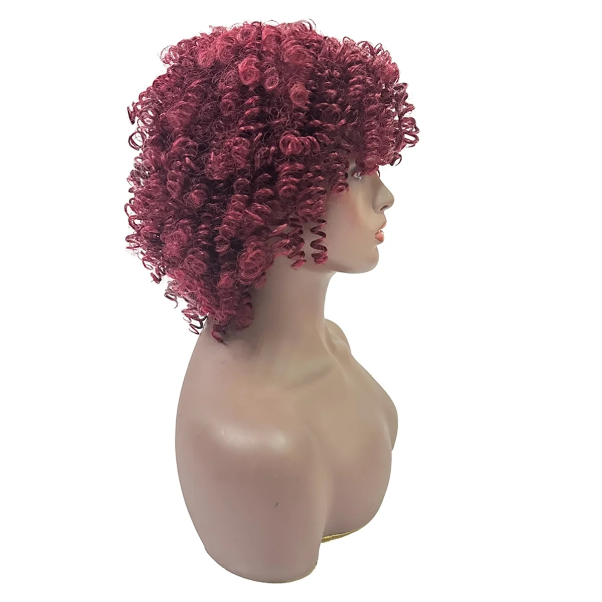 WIND FLYING African Women Short Kinky Curly Wigs with Bangs Natural Look Long-Lasting Wear Fashion Fluffy Wig Headgear