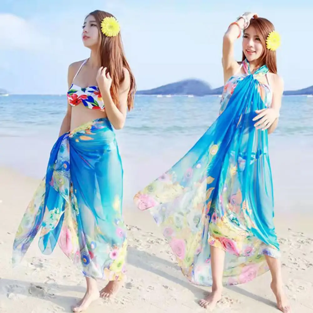 Chiffon Gauze Scarf Vibrant Color Sun Shawl Oversized Beach Towel Swimwear Tops Dresses Extra Large Cover Up 시폰 스카프