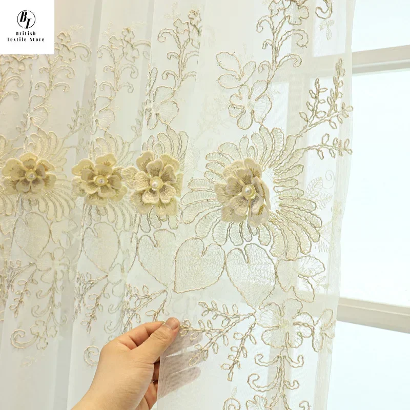 

Nordic Embroidered Tulle Delicate Romantic Curtains for Living Room Bedroom Dining Warm Colors Nature Vertically Classic 커튼