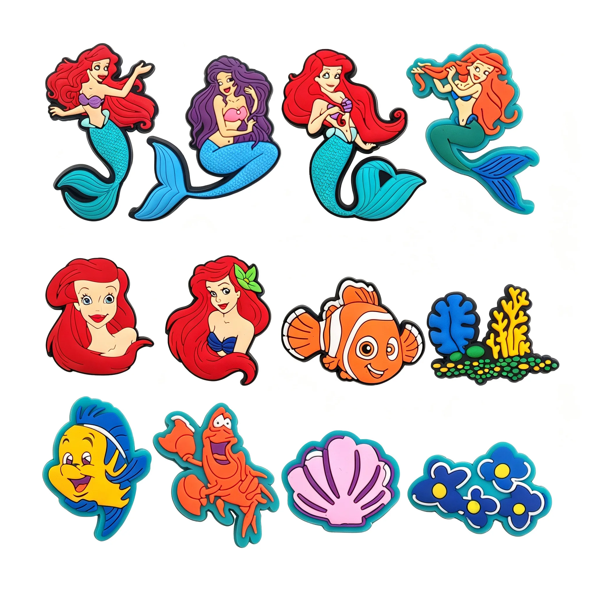 Cartoon Little Mermaid Shoe Charms Set PVC Cartoon Shoe Decorations for Clogs Sliders Sea Theme DIY Shoe Accessories