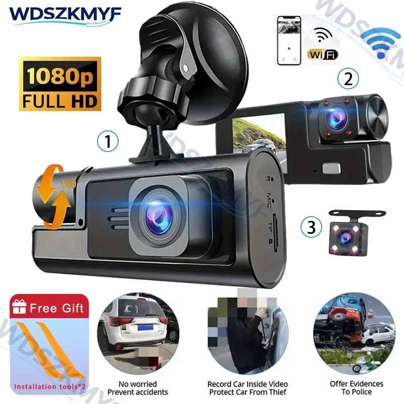 WiFi Car Black Box Dash Cam 2/3 Channel  DVR HD 1080P Video Front Built-in and Rear Camera W/IR Night Vision car accessories