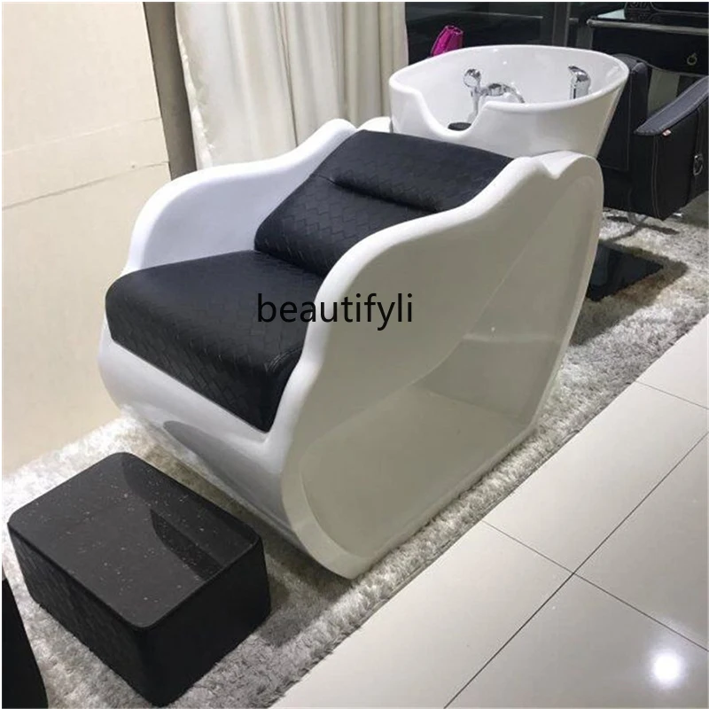 Hair Salon Barber Shop Half Lying Shampoo Chair for Hair Salon Fiberglass Pots Massage Punch Bed