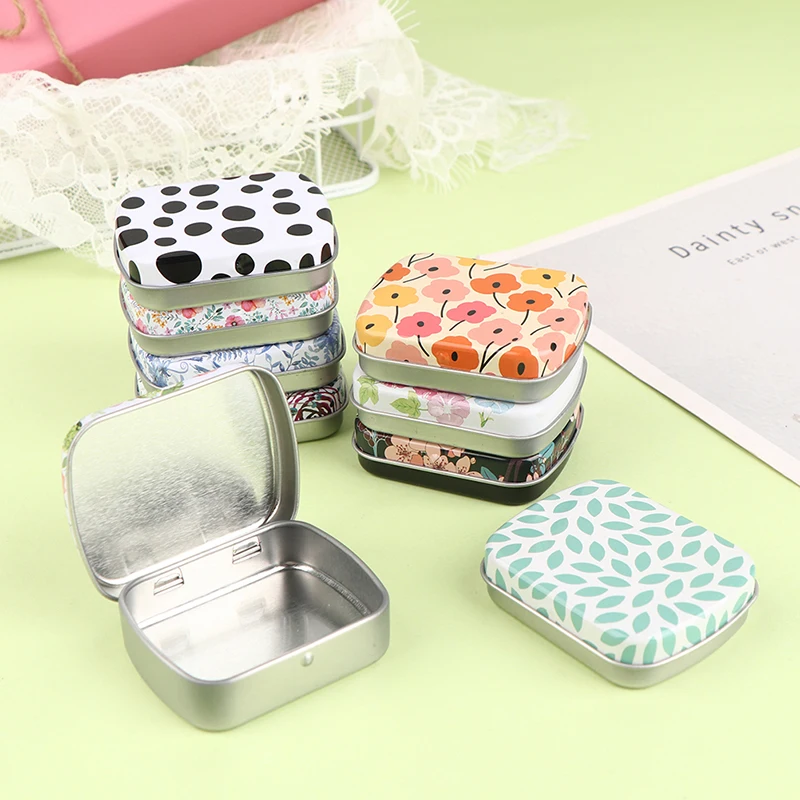 Portable Mini Metal Hinged Tin Box with Lid Rectangular Container Small Storage Kit Candy Pill Cases forHome Organizer