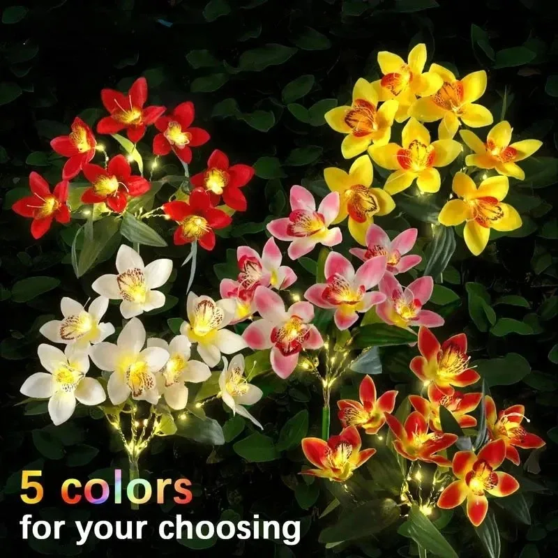Orchid Ground LED Light Artificial Flower Lamp Holiday Garden Summer Wedding Party Outdoor Yard Patio Decoration Solar Lawn Lamp view 2