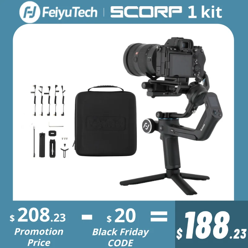 FeiyuTech SCORP-1 3-Axis Handheld Gimbal Stabilizer Handle Grip Display Screen for DSLR Camera Sony/Canon Remote Pole Tripod