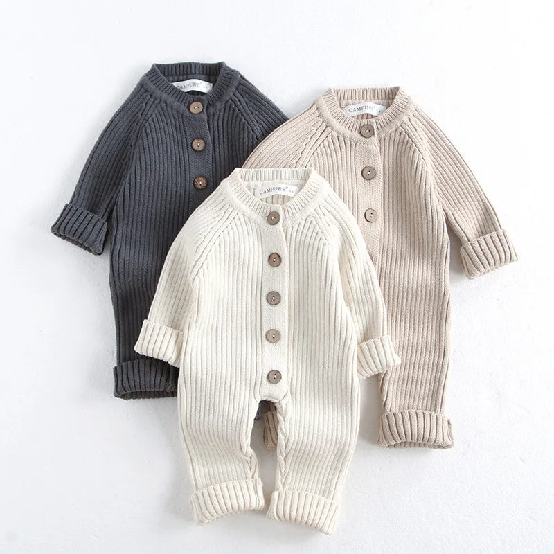 0-24M Baby Clothes Spring New Infant Rompers Solid Knit Jumpsuits O Neck Boys Jumpsuit Toddler Outfit