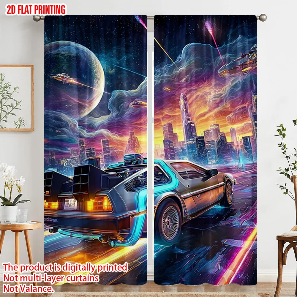 2pcs, plane printing Window Curtain Cool racing car Polyester (without rod) Versatile All Perfect for Bedroom & Living Room