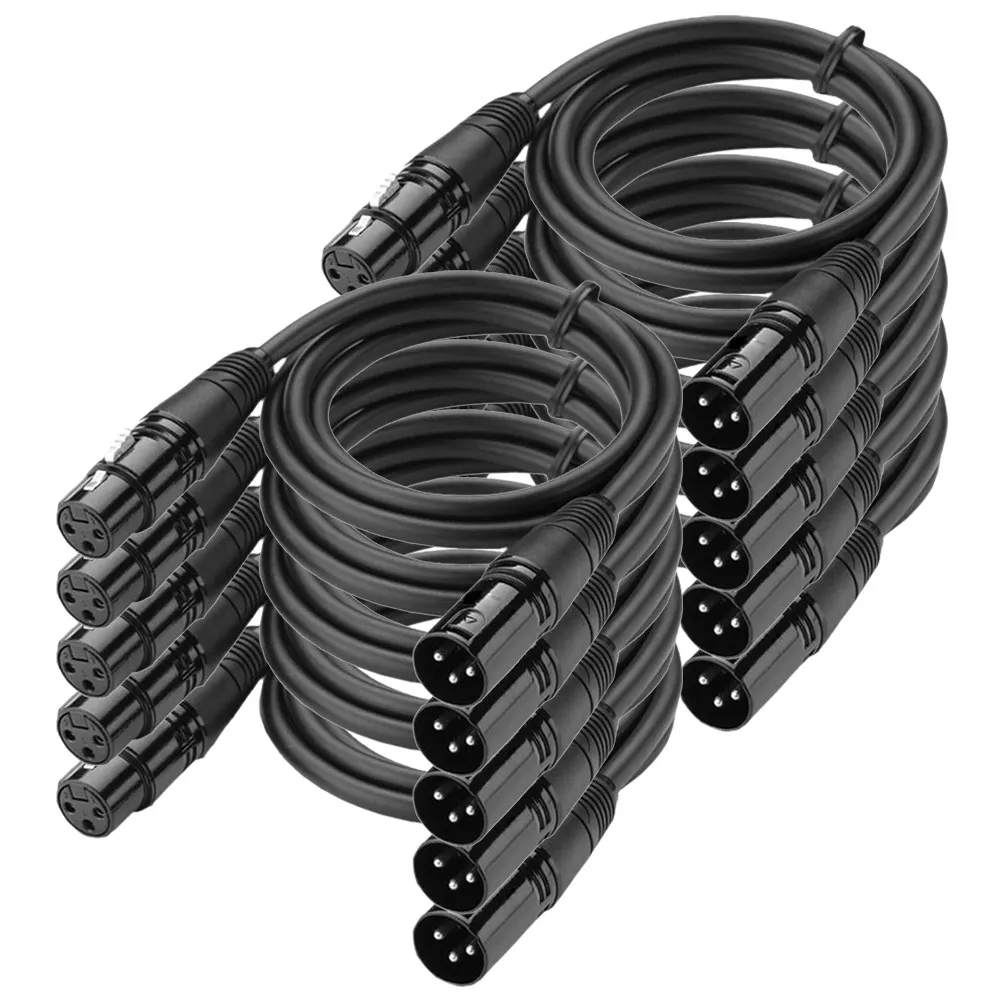 

10Pcs 1M Black Dmx Cable 3-Pin Xlr M to F Flexible PVC Jacket Corrosion Resistant for Stage Lights Moving Head Par Spotlight