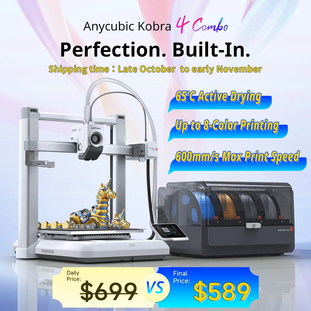 ANYCUBIC Kobra 4 – Impressora 3D FDM até 600mm/s, 8 cores