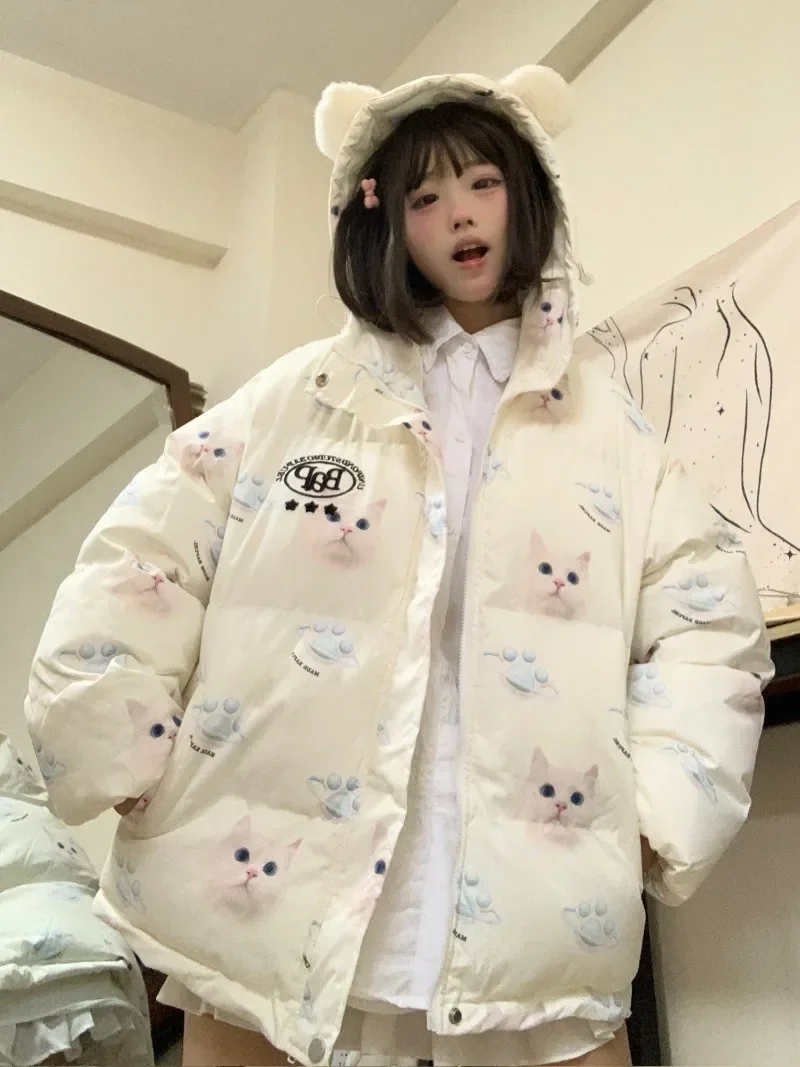 2024 New Winter Cute Hooded Japanese Original Cartoon Cotton Multitone Fashionable and Versatile Show Off Weight Clothe for Girl