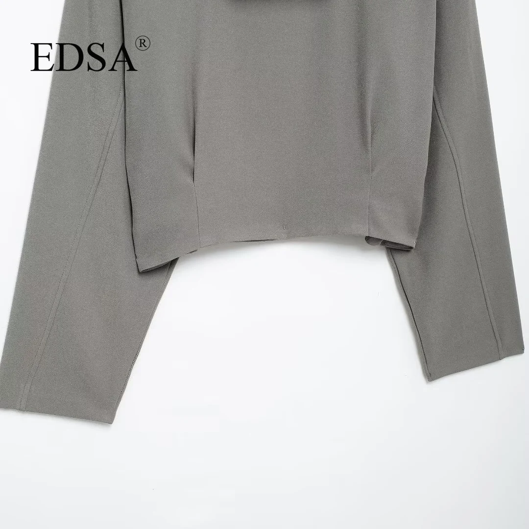 EDSA Women Hooded Jacket Spring and Autumn Cropped Coat Casual Female Solid Color Outwear