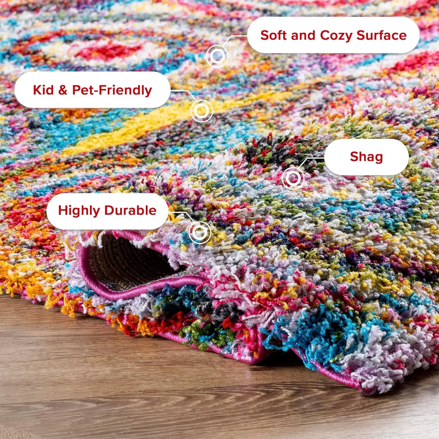 Kindra Abstract 4x6 Shag Area Rug for Living Room Bedroom Dining Room Nursery, Multicolor/Red