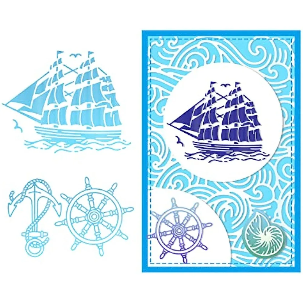 2Sheets Sailboat Hot Foil Plate for DIY Foil Paper Rudder Anchor Geese Embossing Scrapbooking Decor Greeting Cards Making