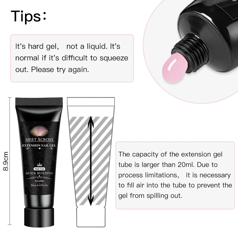 Gel de extensión de uñas con purpurina, 20ml, brillo rosa, extensión de Gel de Color puro, puntas postizas, adhesivo sin Alcohol para manicura duradera