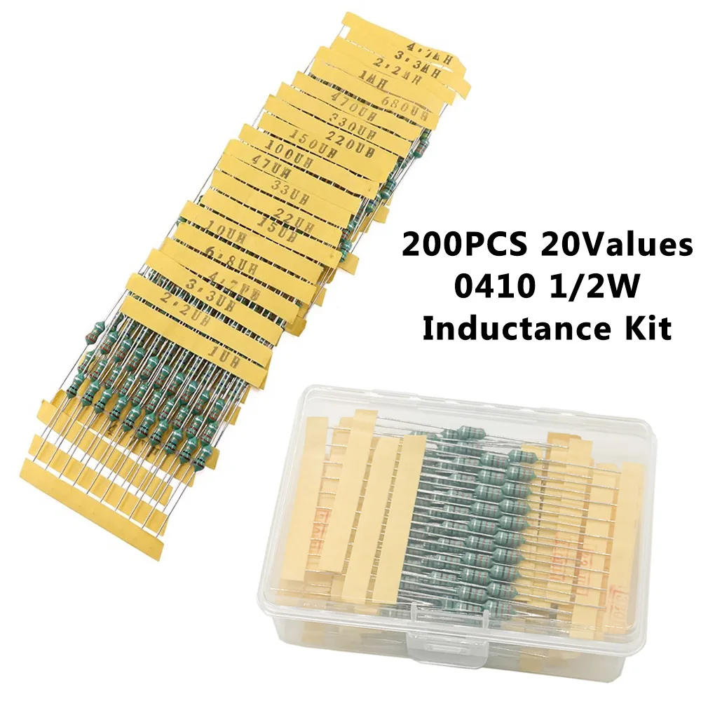 200PCS Inductor Assortment Kit DIP Inductance Color Ring 1UH-4.7MH 20 Values Electronic Component Set for DIY Projects