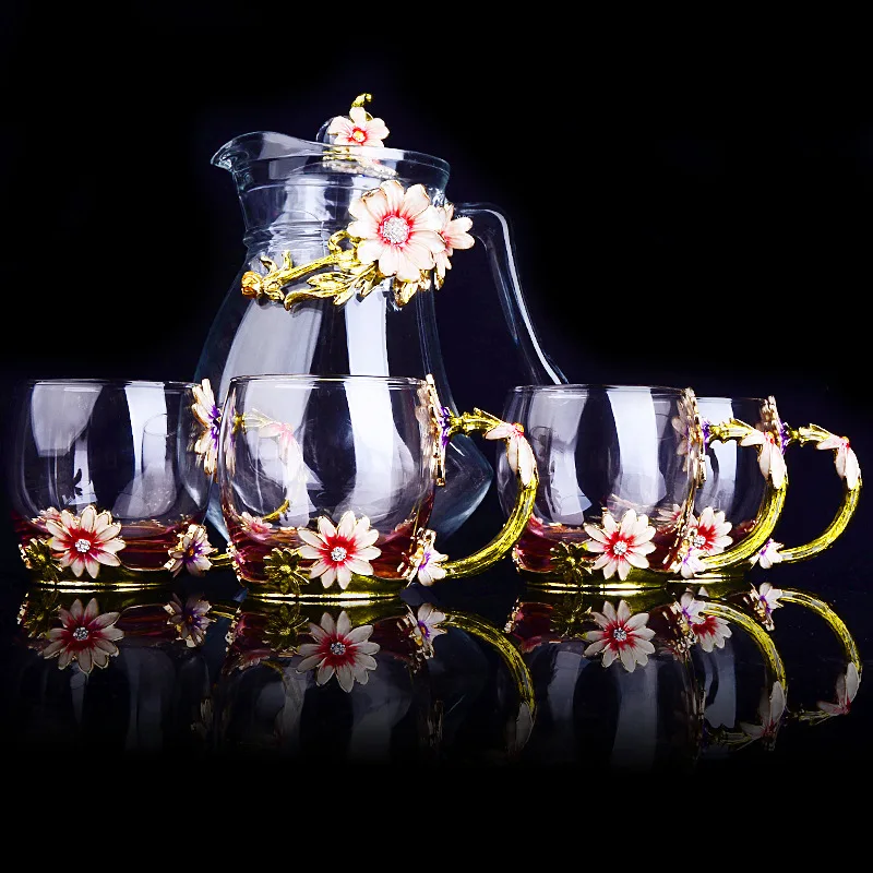 luxurious Gift Home Enamel Crystal Glass tea Cup Water Mugs With Handle