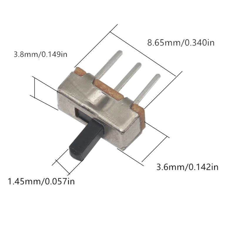 【100-20 шт.】Длина ручки: 4 мм SS12D00 Миниатюрный ползунковый переключатель On-Off, 3-контактный, 2-позиционный.