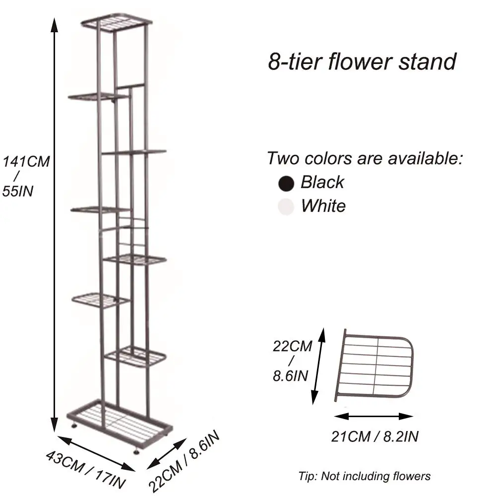 8 Tier Metal Flower Pot Stand Rack Plant Stand for Living Room Balcony Hallway Garden Corner or Courtyard Planter Display Rack