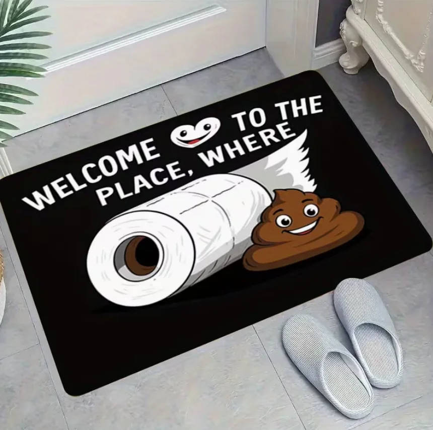 Welcome Mat Funny Toilet Poop Emoji Area Rug Non Slip Washable Floor Carpet for Bedroom Home Decoration