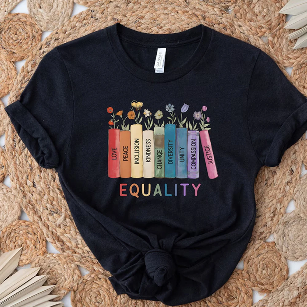 Vintage Equal Rights Shirt Human Rights T-shirt Equality Tee Social Justice Tshirt Peace Love Top Floral Book Graphic Tops