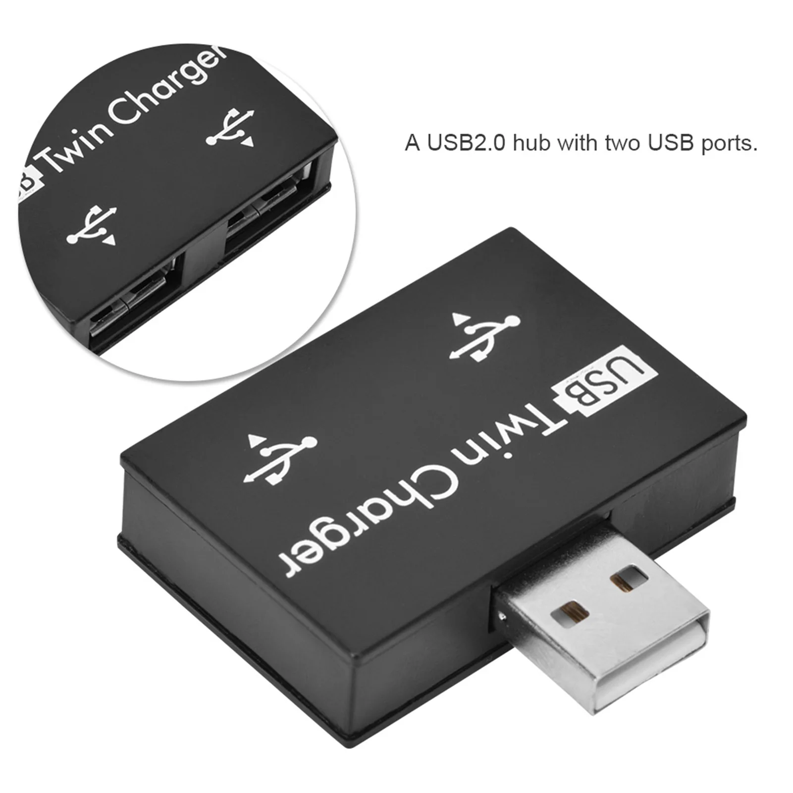 Concentrator Hub USB2.0 Male to 2‑Port USB Twin Charger Splitter Adapter Converter Kit Splitter Connector USB2.0 Hub Adapter