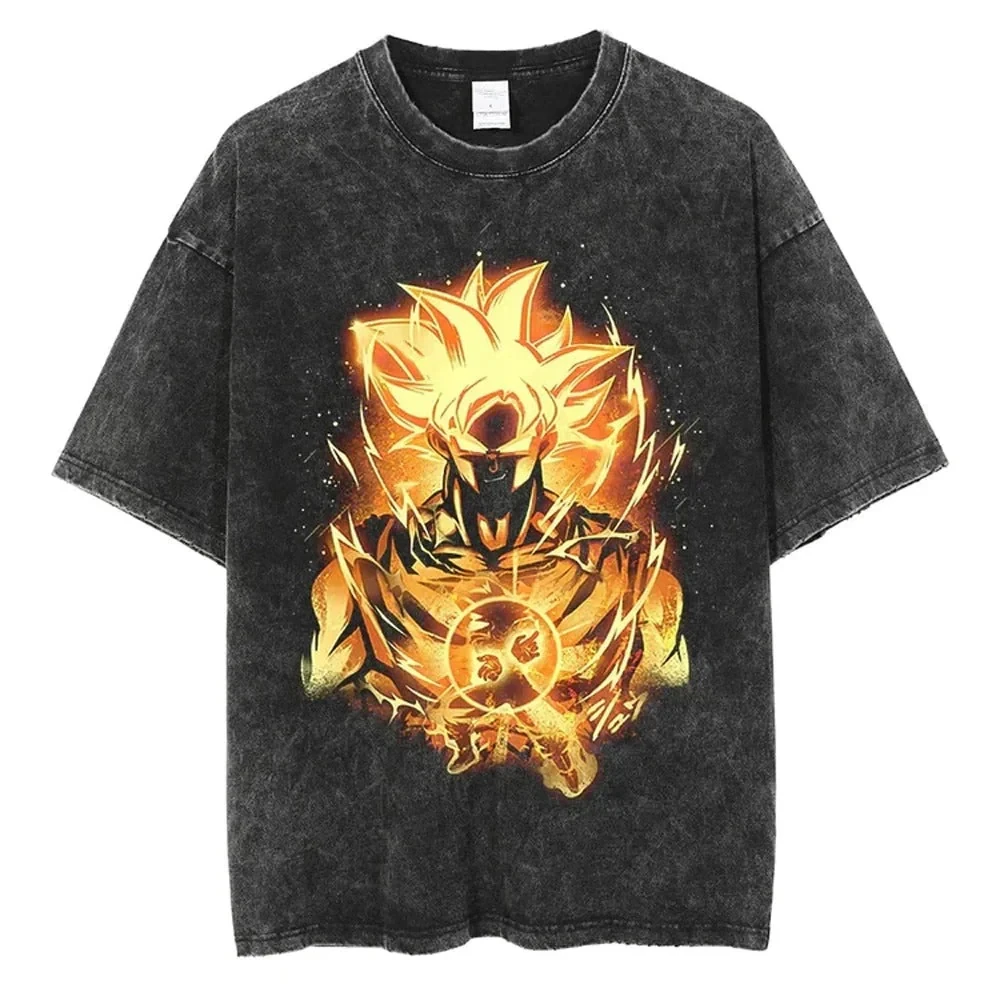 

Dragon Ball Z Super Saiyan Goku T Shirt Men Women Vintage Washed Anime Graphic Tees Streetwear Harajuku Y2K Short Sleeve Tops