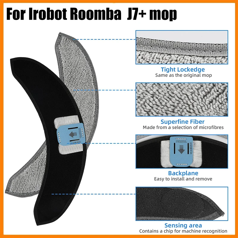 Replacement Mop Pads for IRobot Roomba Combo J7+ Robot Vacuum Microfiber Washable Reusable Mopping Cloth Parts
