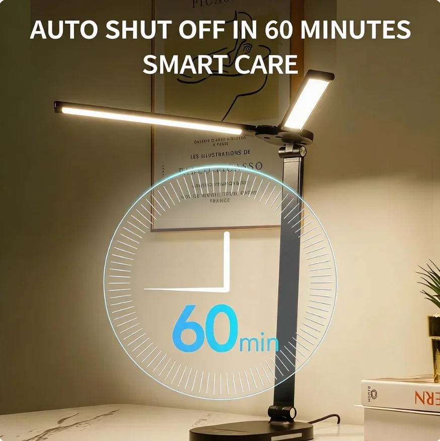 15W LED Desk Lamp 1200LM 1800K-6800K Touch Dimmable Table Lamp Night Light 60min Timer USB Port Study Office Reading Light