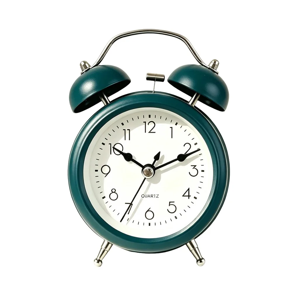 3 Inch Bell Alarm Clock Night Light Battery Operated Metal Alarm Clock Backlight Loud Ringing Student Alarm Clock Bedside Table