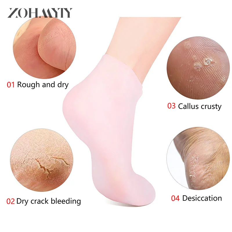 2Pcs Silicone Foot Care Socks Anti Cracking Moisturizing Gel Socks Cracked Dead Skin Remove Protector Pain Relief Pedicure Tools