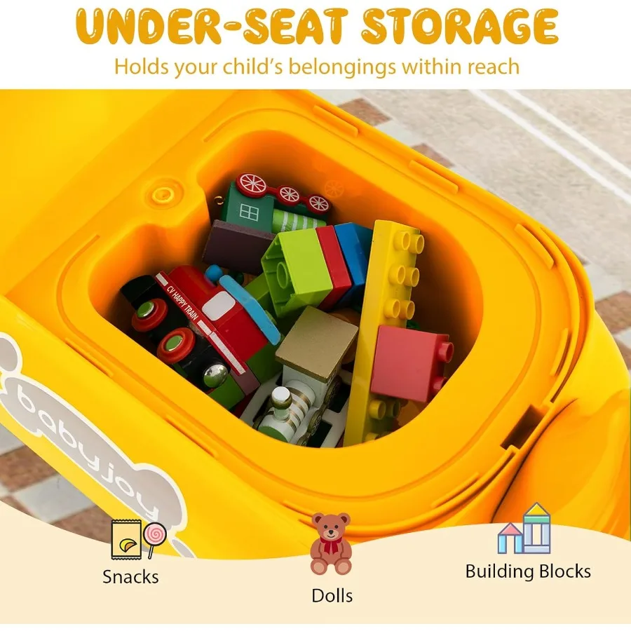 รถของเล่นเด็กหัดเดินแบบขี่, รถเลื่อนแบบเหยียบเท้าพร้อมที่เก็บของใต้เบาะ, ไฟ, เพลงและแตร, ล้ออเนกประสงค์ 4 ล้อ, รถสำหรับเด็ก