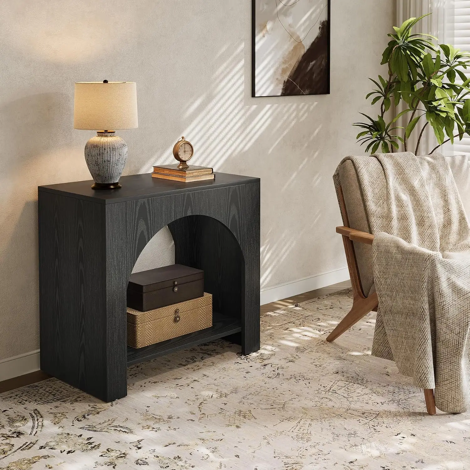 2-Tier Nightstand with Storage, Large Bedside Table Easy Setup, Customized
