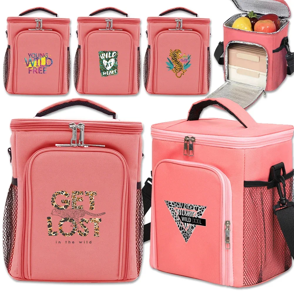 Ice Pack Cooler Insulated Case Thermal Bags Wild Printing Series Pink Box Cooling Bag for Camping Front Opening Double-layer