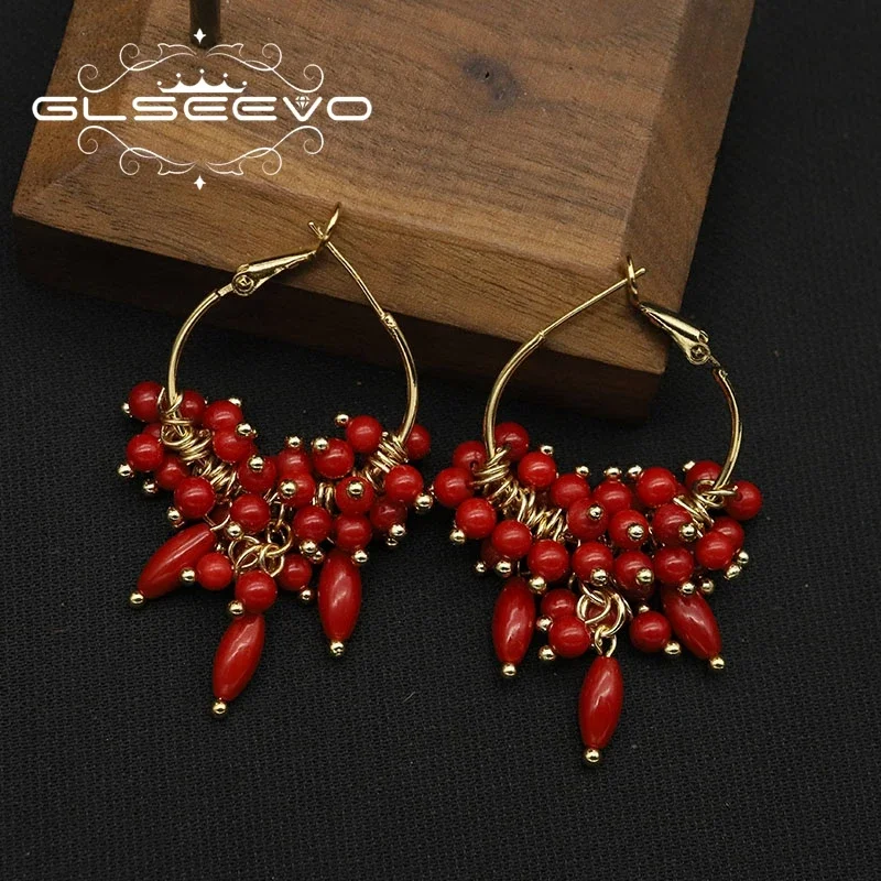 Glseevo Multi-Layer Natural Sea Bamboo Coral Earrings Woman Retro Hot-Selling Gift Jewelry GE1057