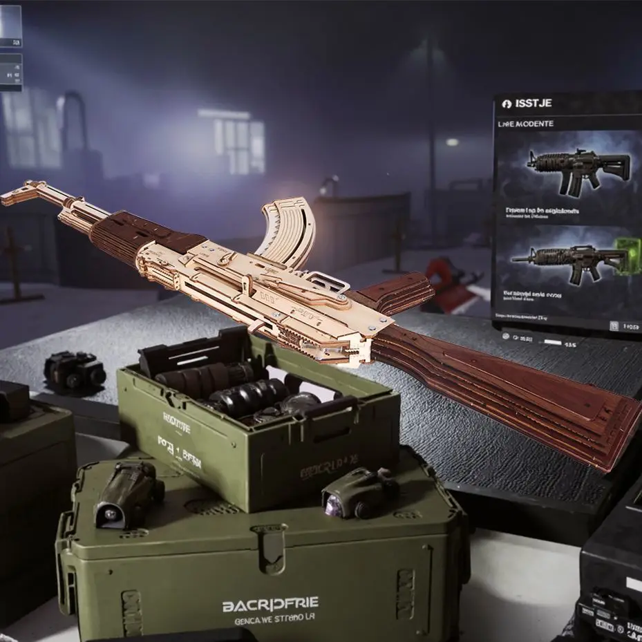 Modello di assemblaggio in legno per bambini Puzzle tridimensionale 3d fatto a mano Giocattolo educativo fai-da-te Regalo di compleanno Pistola con elastico AK47