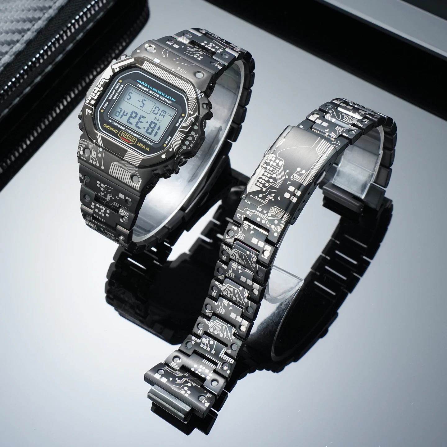 Titanium Band & Stainless Steel Case Set for Casio G-Shock DW5600 GWM5610, Lightweight Full Metal Mod Kit, DIY Upgrade