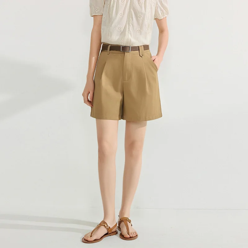 

2026SummeraWomen's versatile suit shorts, high-waisted wide-leg pants with belt, slimming casual pants for outerwear
