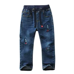 Boys' Casual Jeans Classic Broken Holes Stretch Fabric Kids Denim Pants For Children's Age 2-14 Trousers