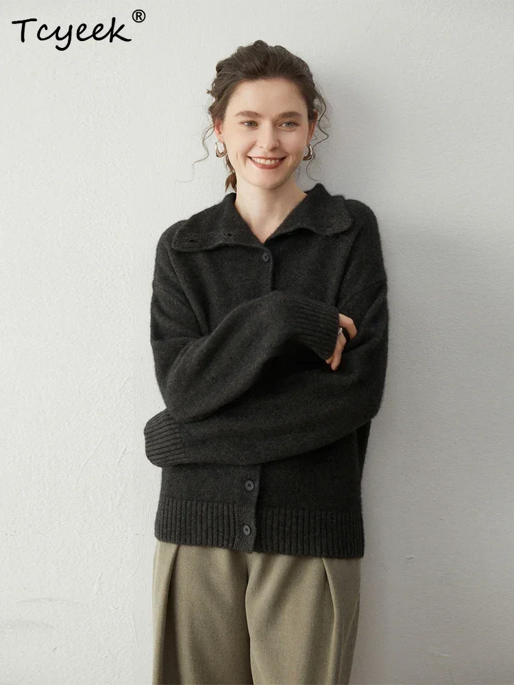 Home Daily Womens Sweater 100% Cashmere Sweater Cardigan Autumn Winter Clothes Stand Collar Lapel Cozy Warm Thicked Knitted Coat