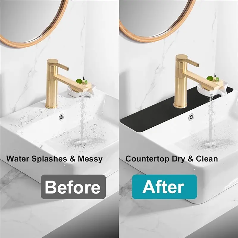 Bathroom Counter Protector Faucet Mat For Kitchen Sink Quick-Dry Cut-To-Fit Design With 2 Or 3 Hole Configuration