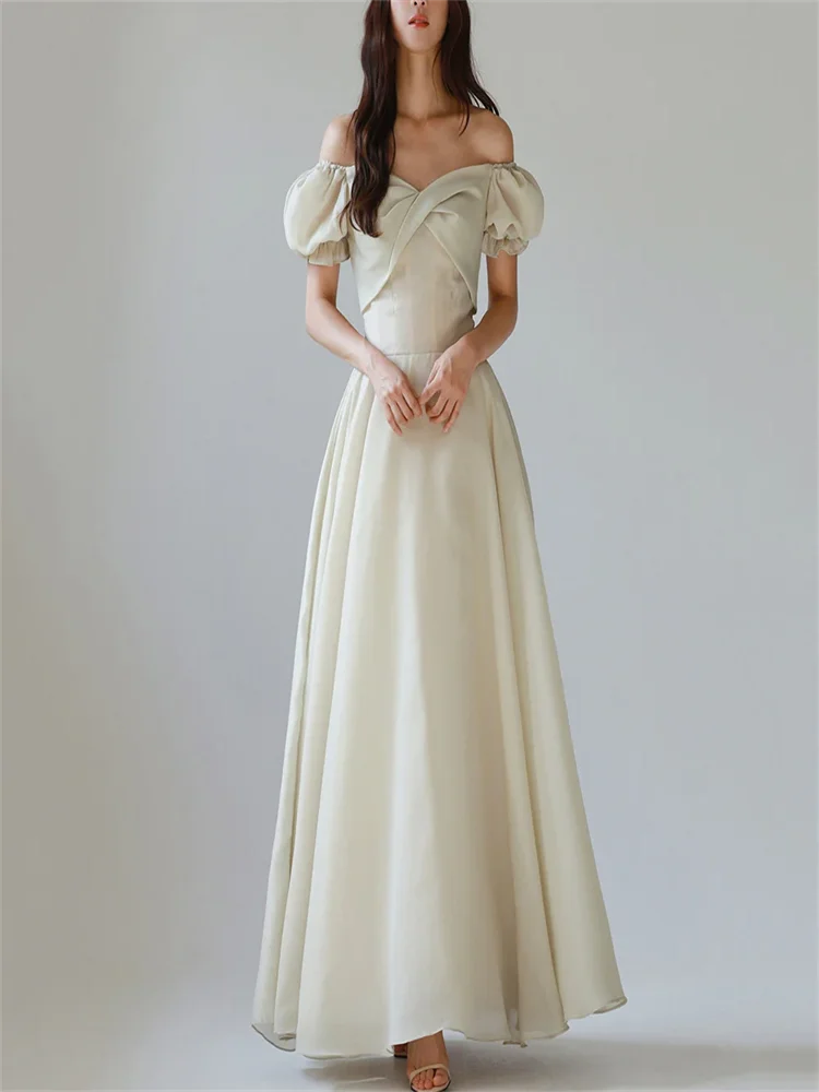 

MULONG Elegant Short Puff Sleeve Evening Dresses Luxury A-Line Party dresses Long Prom Gown Guest Wedding Party vestidos