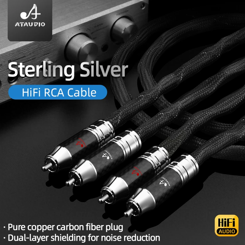 ATAUDIO Sterling Silver RCA Cable HiFi Audio Interconnect Signal Wire HiFi 2RCA to 2RCA Cable Stereo Cable for Amplifier CD